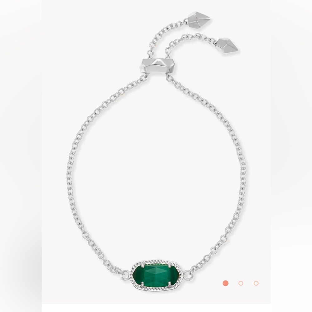 Kendra Scott Elaina Silver Adjustable Bracelet Emerald Cats Eye